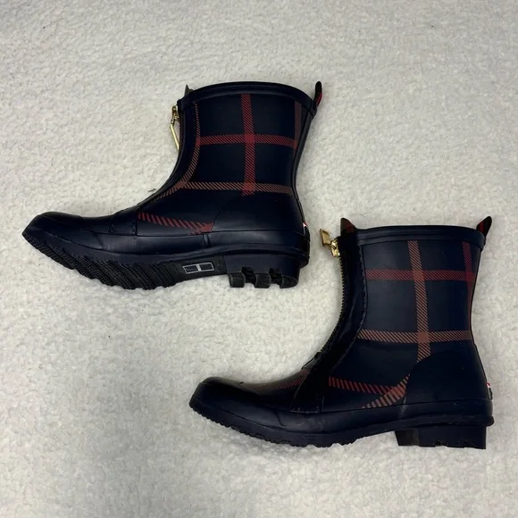 Tommy Hilfiger Women Blue Plaid Ankle Rain Boots - Picture 4 of 8